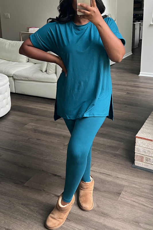 Brushed Microfiber Legging Set | Teal