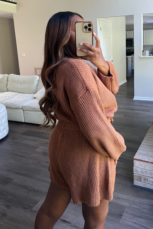 Long Sleeve Sweater Knit Romper | Rust
