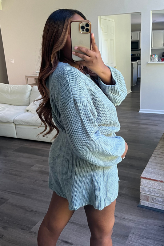 Long Sleeve Sweater Knit Romper | Dusty Blue