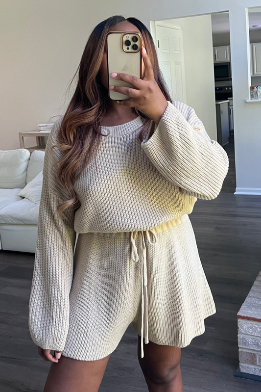 Long Sleeve Sweater Knit Romper | Taupe
