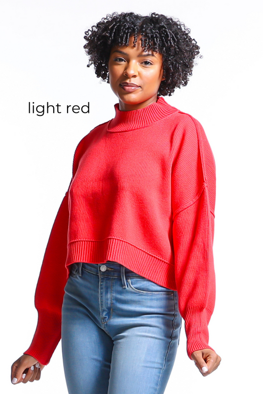 Cropped Knit Side Slit Sweater
