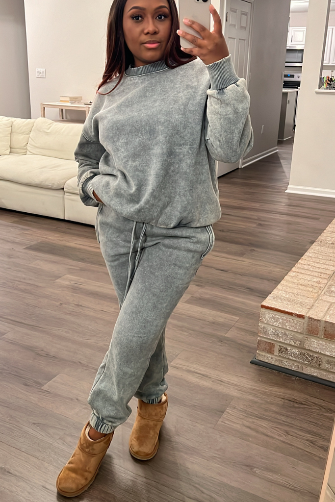 Acid Wash Fleece Jogger Set | Ash Jade