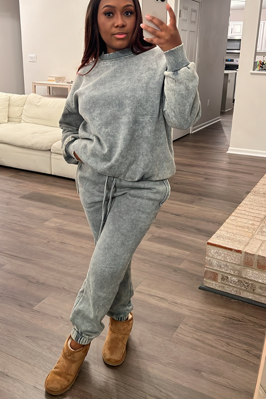 Acid Wash Fleece Jogger Set | Ash Jade
