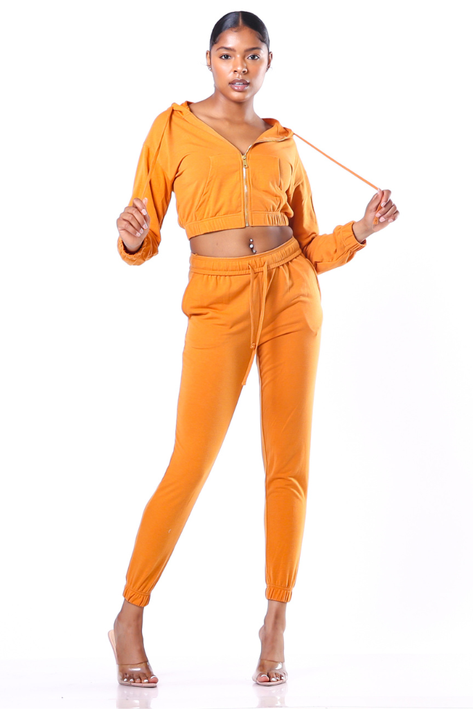 French Terry Hoodie Jogger Set Dried Tangerine Brazen Boutique