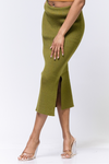 High-Waist Ribbed Midi Skirt | Light Olive
