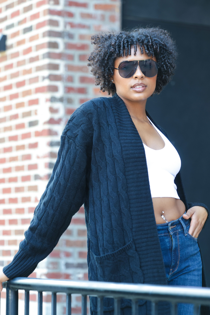 Long Waffle Knit Open Cardigan | Black – Brazen Boutique