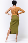 High-Waist Ribbed Midi Skirt | Light Olive