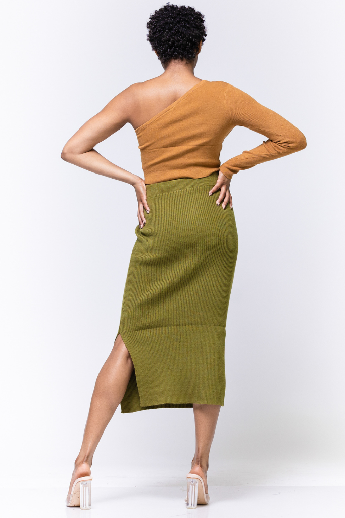 High waisted ribbed outlet midi skirt