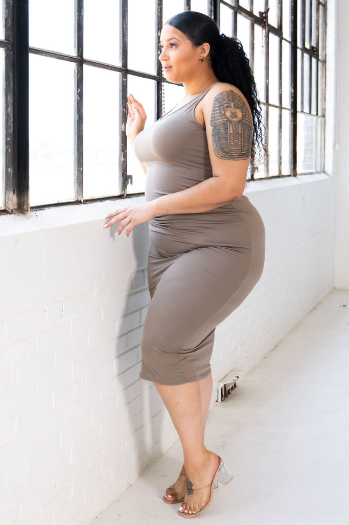 Sleeveless Basic Midi/Maxi Dress | Taupe