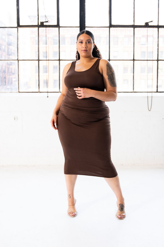 Sleeveless Basic Midi/Maxi Dress | Coffee