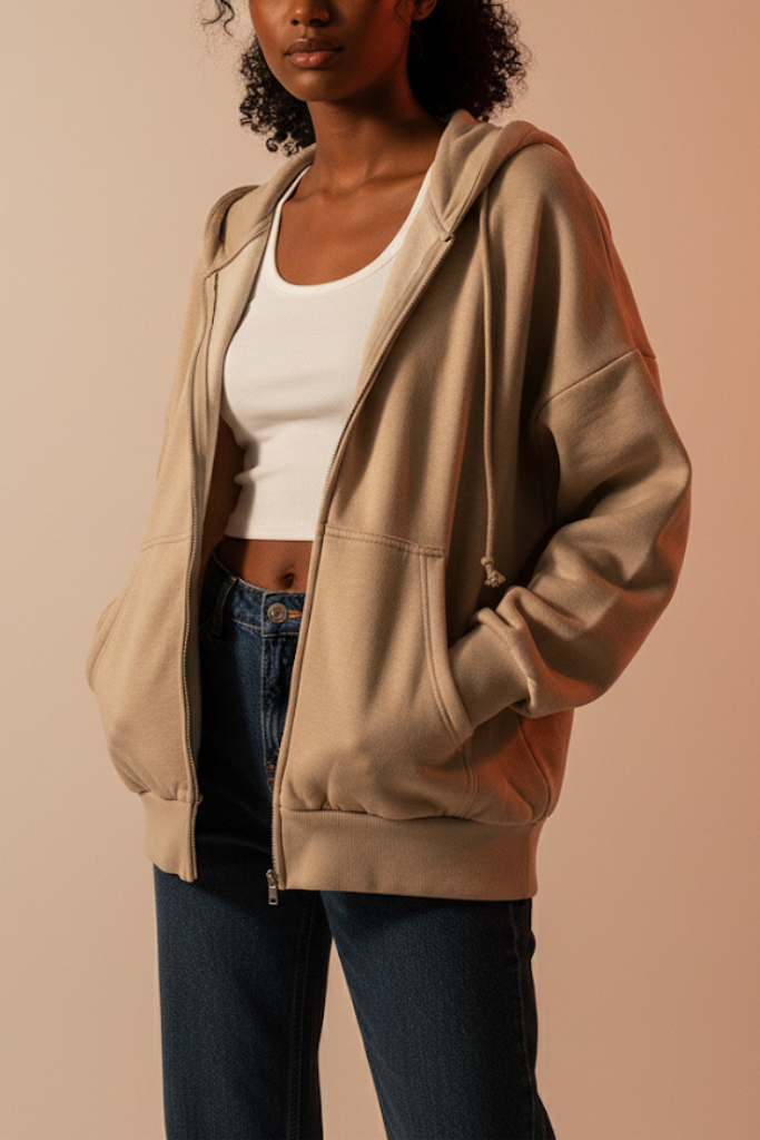 Ash Mocha Fleece Zip Hoodie for Women – Soft Cotton Blend | Brazen