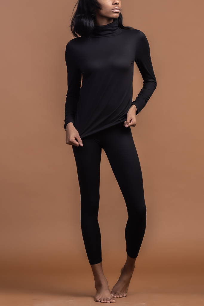Microfiber Turtleneck Legging Set Black