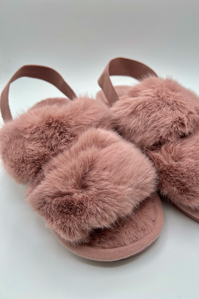 Double band fluffy online slippers