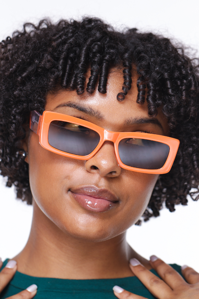 Orange Square Lens With Clear Temples