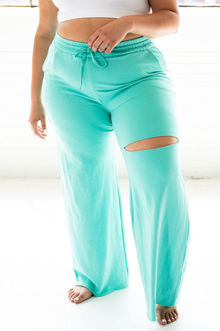  French Terry Cut-Out Pants with Pockets | Green Mint