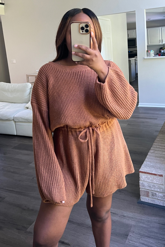 Long Sleeve Sweater Knit Romper | Rust