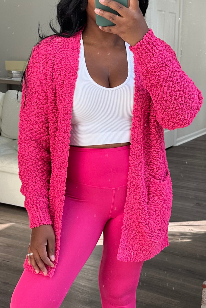 Popcorn Cardigan with Pockets | Hot Pink