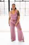 [PLUS] French Terry Cut-Out Pants with Pockets | Light Rose