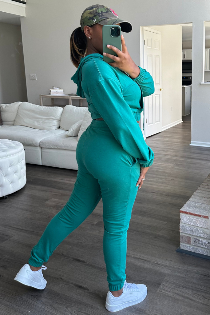 French Terry Hoodie Jogger Set Teal Green