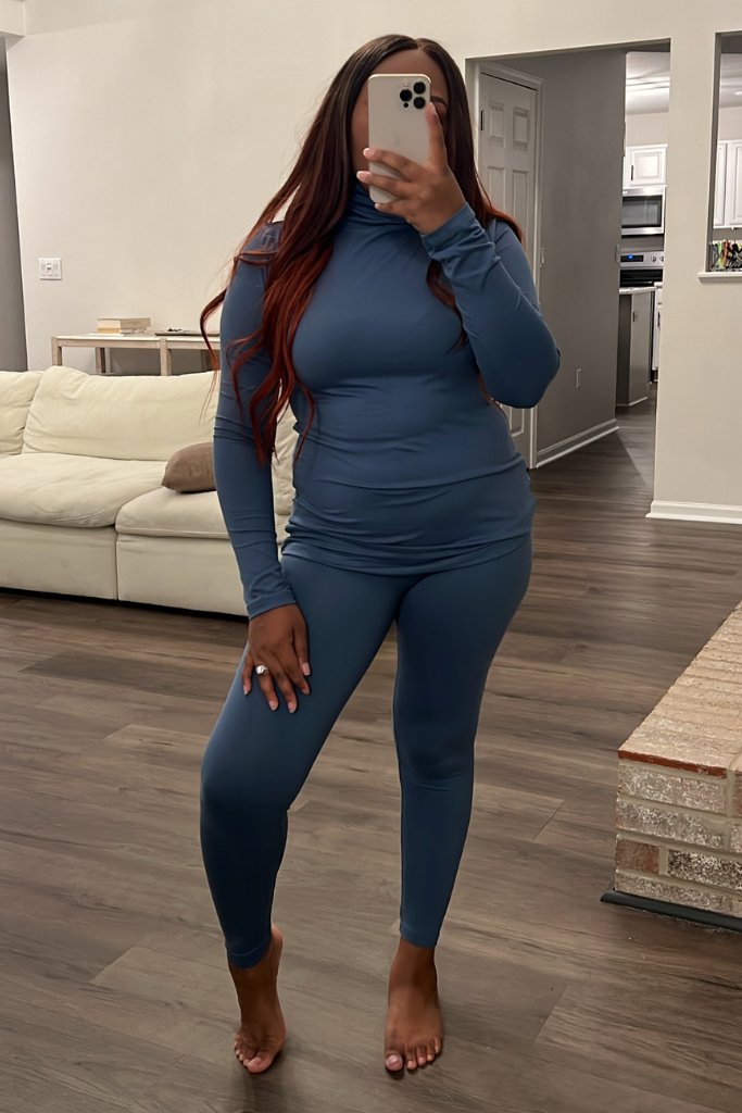 Microfiber Turtleneck Legging Set | Dusty Blue