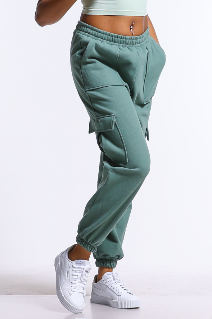 High Waisted Fleece-Lined Cargo Jogger Pants