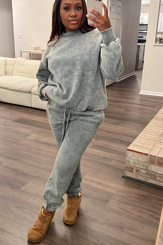 Acid Wash Fleece Jogger Set | Ash Jade [Ships by 12/6]