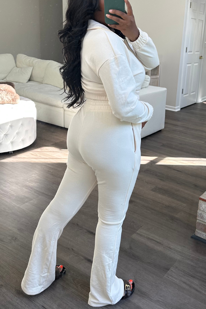 Flared Sweatpants & Cropped Sweatshirt Set | Cream