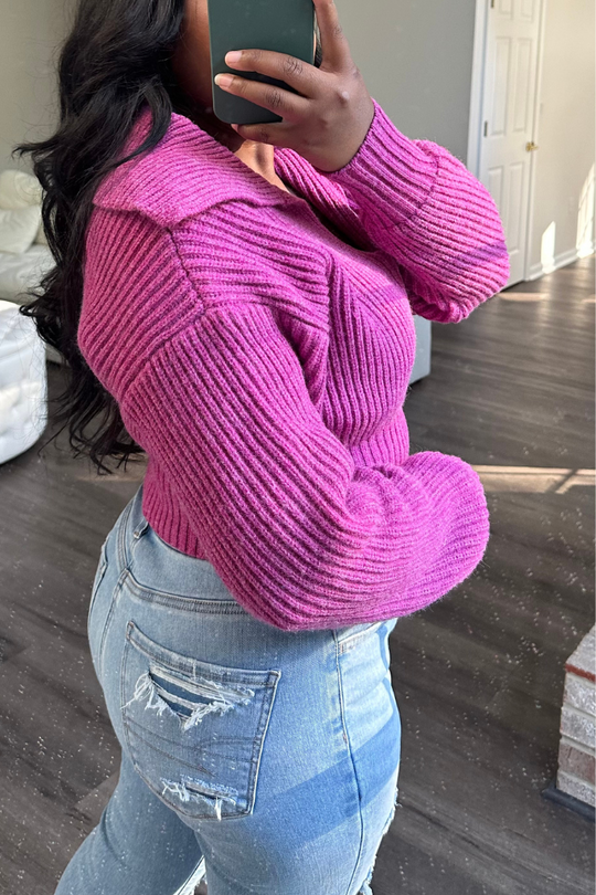Cropped Chunky Knit V-Neck Sweater