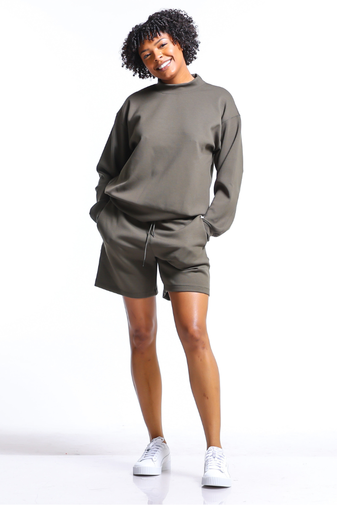 Ponti Shorts & Sweatshirt Set | Olive