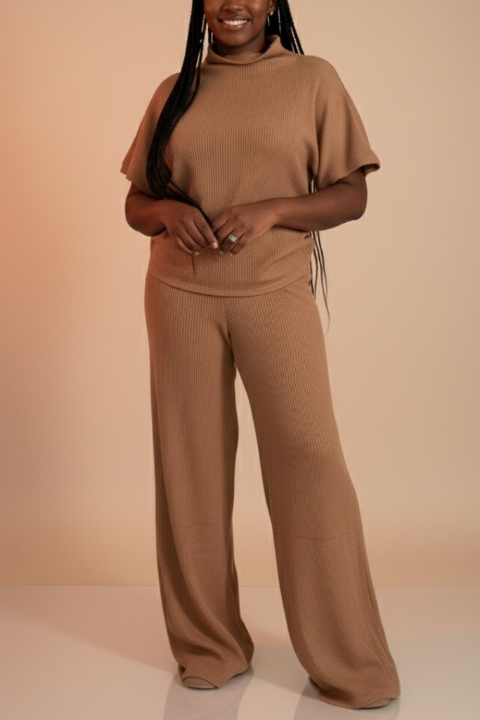 Sweater Knit Lounge Set - Deep Camel