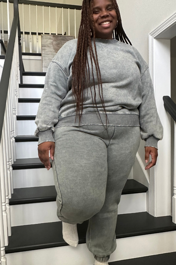 [PLUS] Acid Wash Fleece Jogger Set | Ash Jade