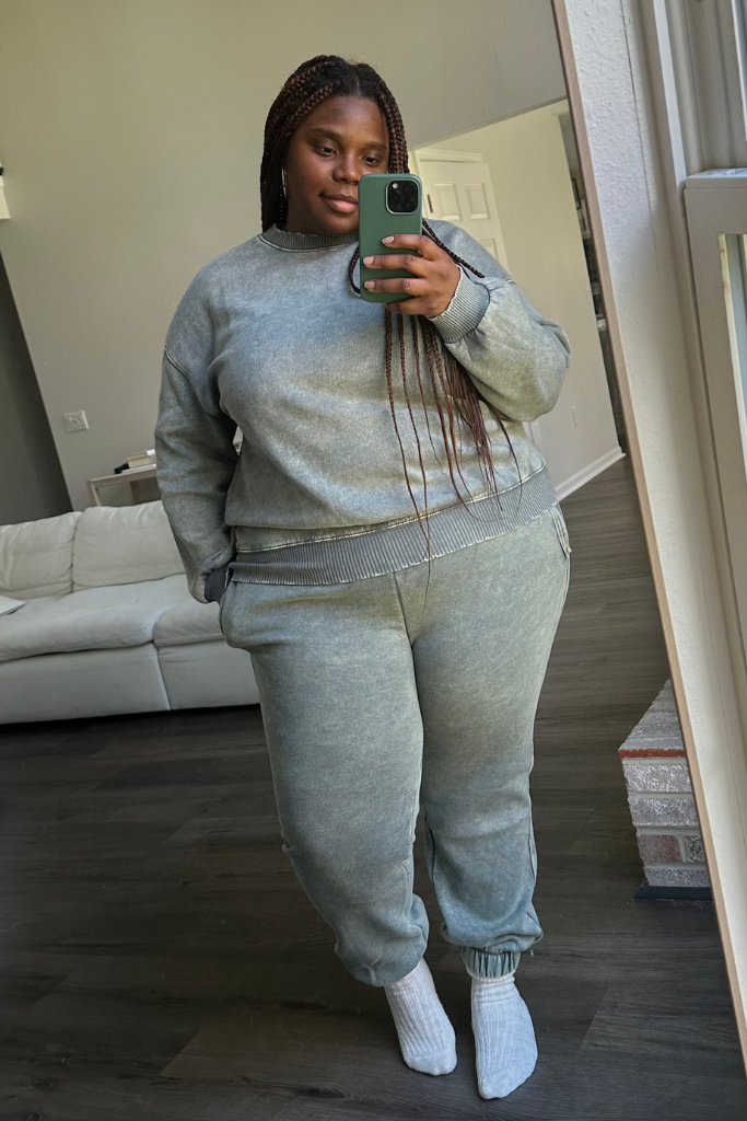 [PLUS] Acid Wash Fleece Jogger Set | Ash Jade