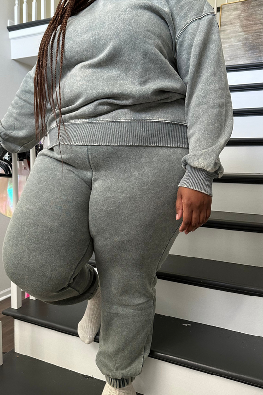 [PLUS] Acid Wash Fleece Jogger Set | Ash Jade [Ships by 12/6]