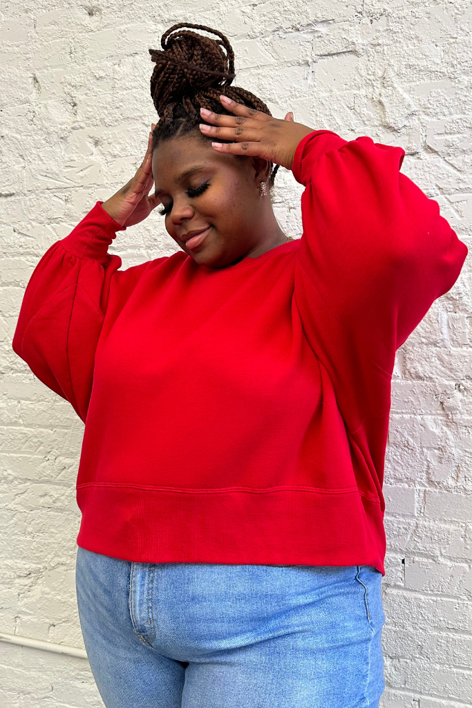 [PLUS] Balloon Sleeve Sweatshirt | Red