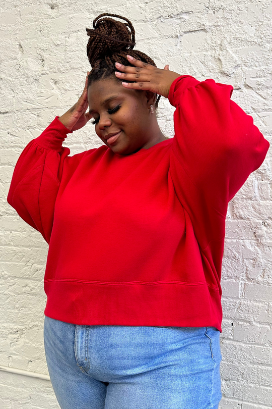 [PLUS] Balloon Sleeve Sweatshirt | Red