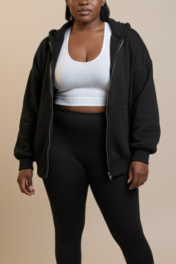 Fleece Zip Hoodie - Black