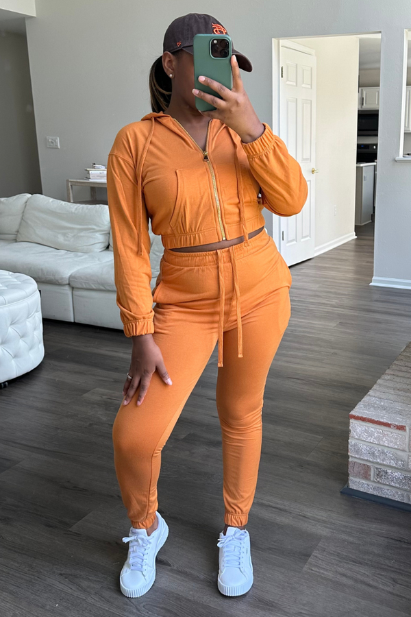 French Terry Hoodie Jogger Set | Dried Tangerine