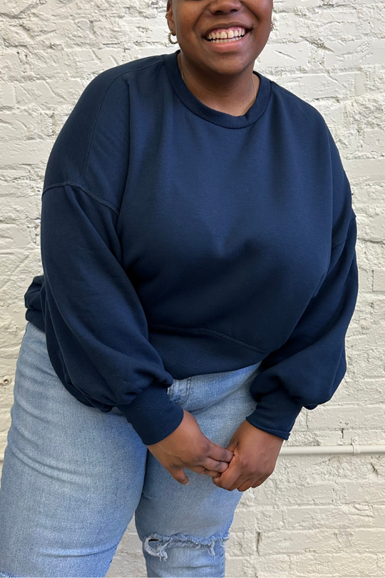 [PLUS] Balloon Sleeve Sweatshirt | Navy