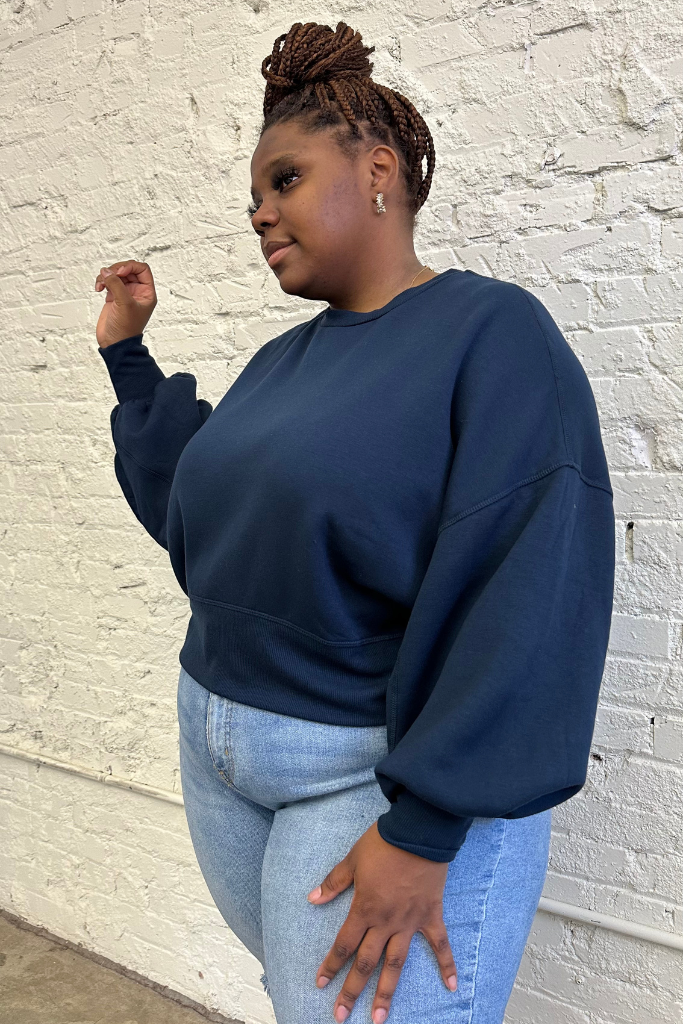 [PLUS] Balloon Sleeve Sweatshirt | Navy