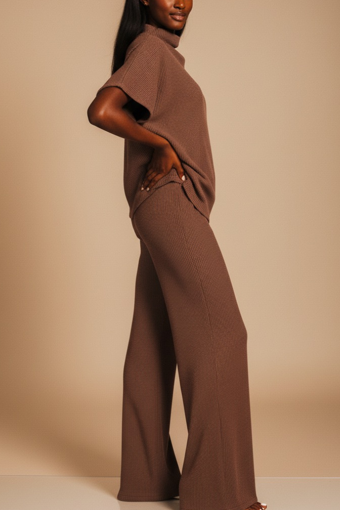 Sweater Knit Lounge Set - Brown