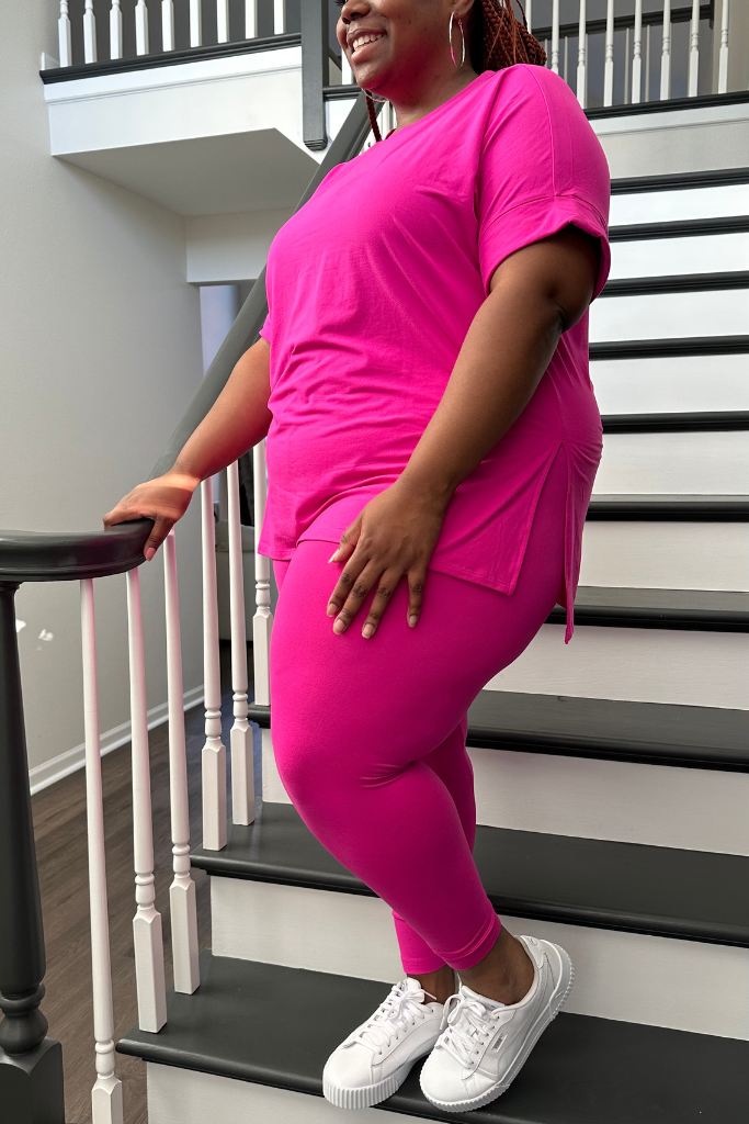 [PLUS] Brushed Microfiber Legging Set | Neon Hot Pink [Ships by 12/6]