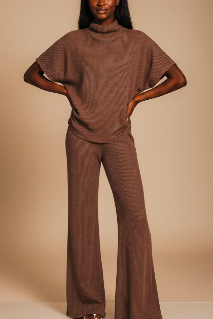 Sweater Knit Lounge Set - Brown