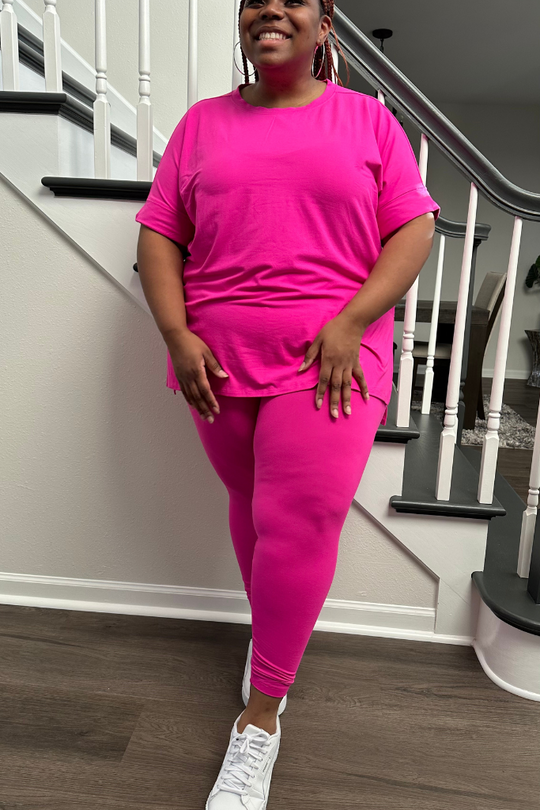 [PLUS] Brushed Microfiber Legging Set | Neon Hot Pink [Ships by 12/6]