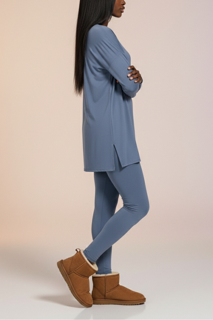 Long Sleeve Lounge Set – Dusty Blue