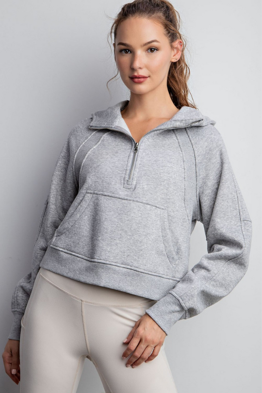 Fleece French Terry Cropped Quarter Zip Hoodie