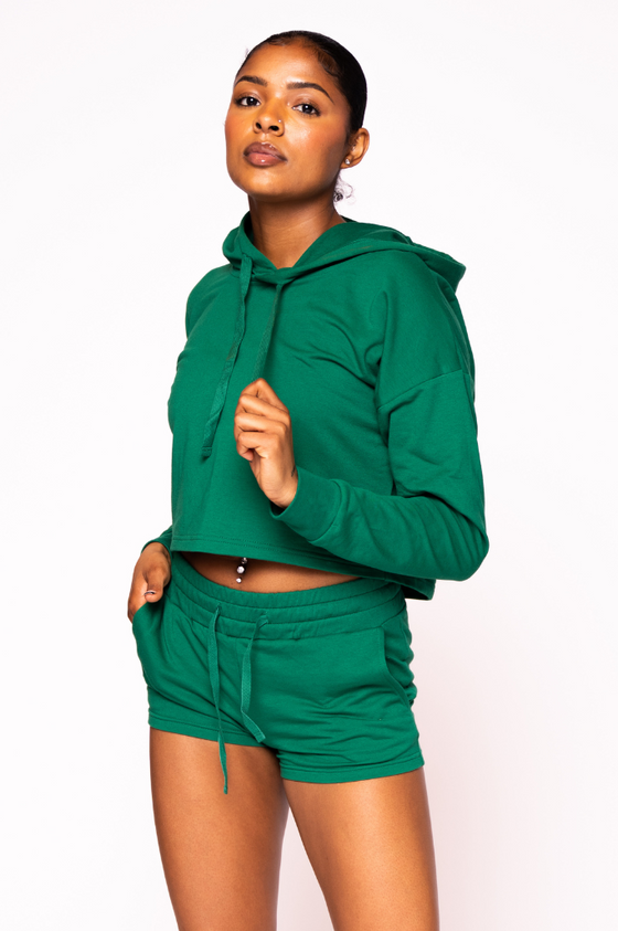Cropped Hoodie & Short Set | Green
