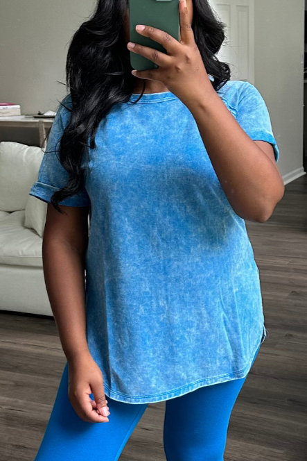 French Terry Acid Wash Tee | Ocean Blue