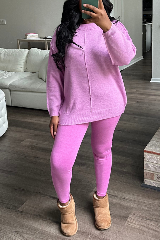Mauve Melange Sweater Legging Set