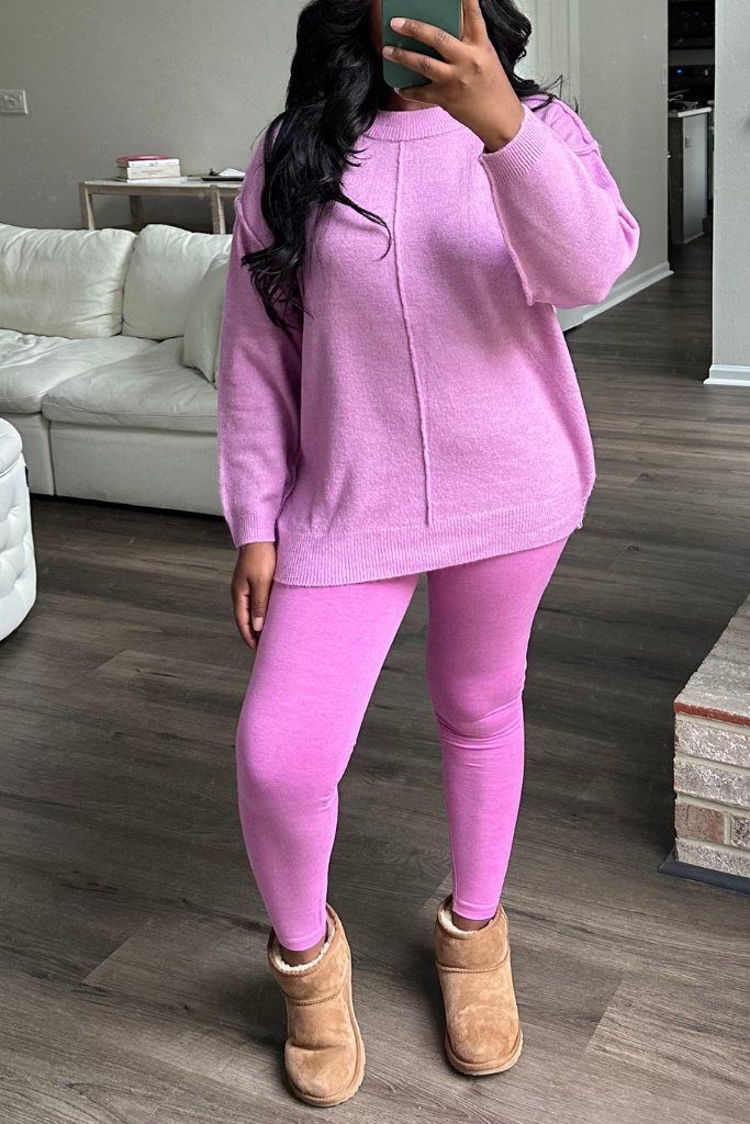 Pink sweater and sales leggings set