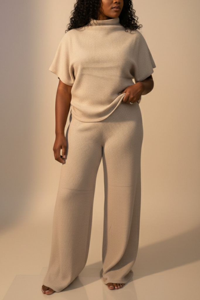 Sweater Knit Lounge Set- Light Mocha